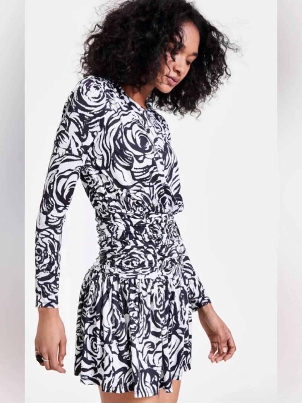 Bar III Black and White Floral Print Dress